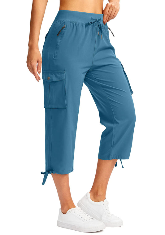 Soothfeel Women's Cargo Capris Pants with 6 Pockets  Quick Dry Hiking Casual Blue