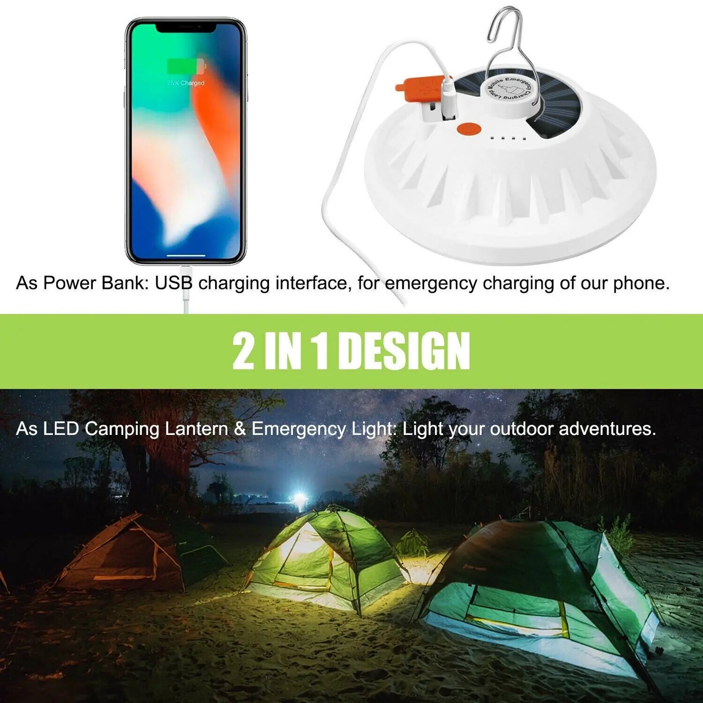 Rechargeable 60 LED Outdoor Camping Tent Light USB & Solar