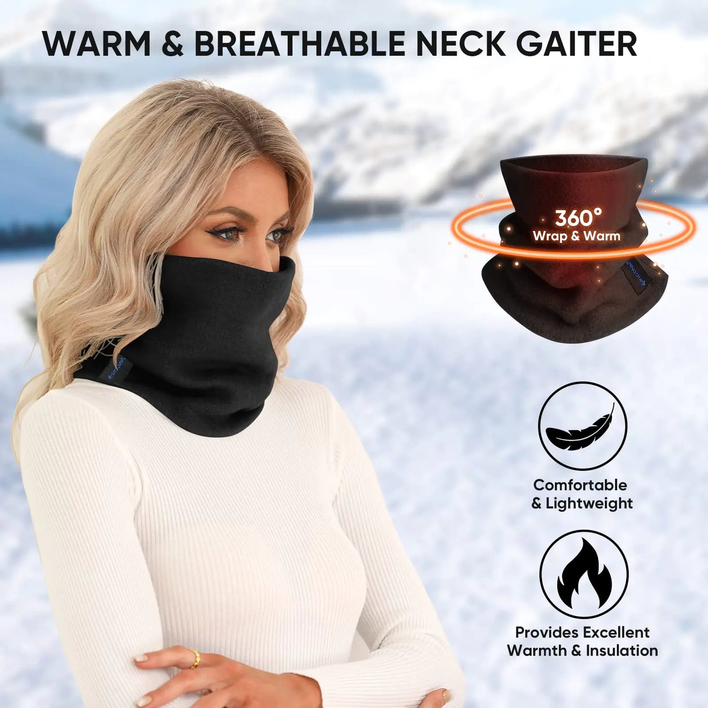 TICONN Neck Gaiter Face Cover Fleece Black