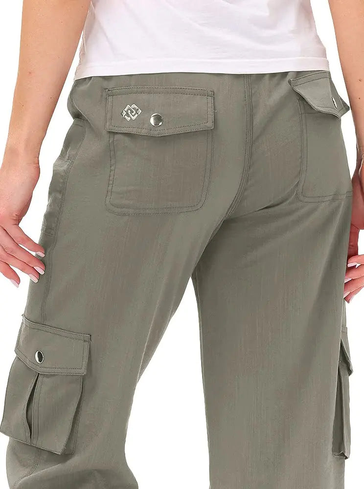 MoFiz Womens Capris with Pockets Loose Fit Casual Cargo Pants for Hiking Grey