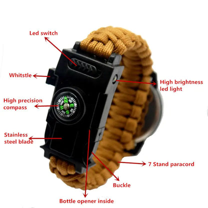 Outdoor Multi function Camping Survival Watch With LED Light