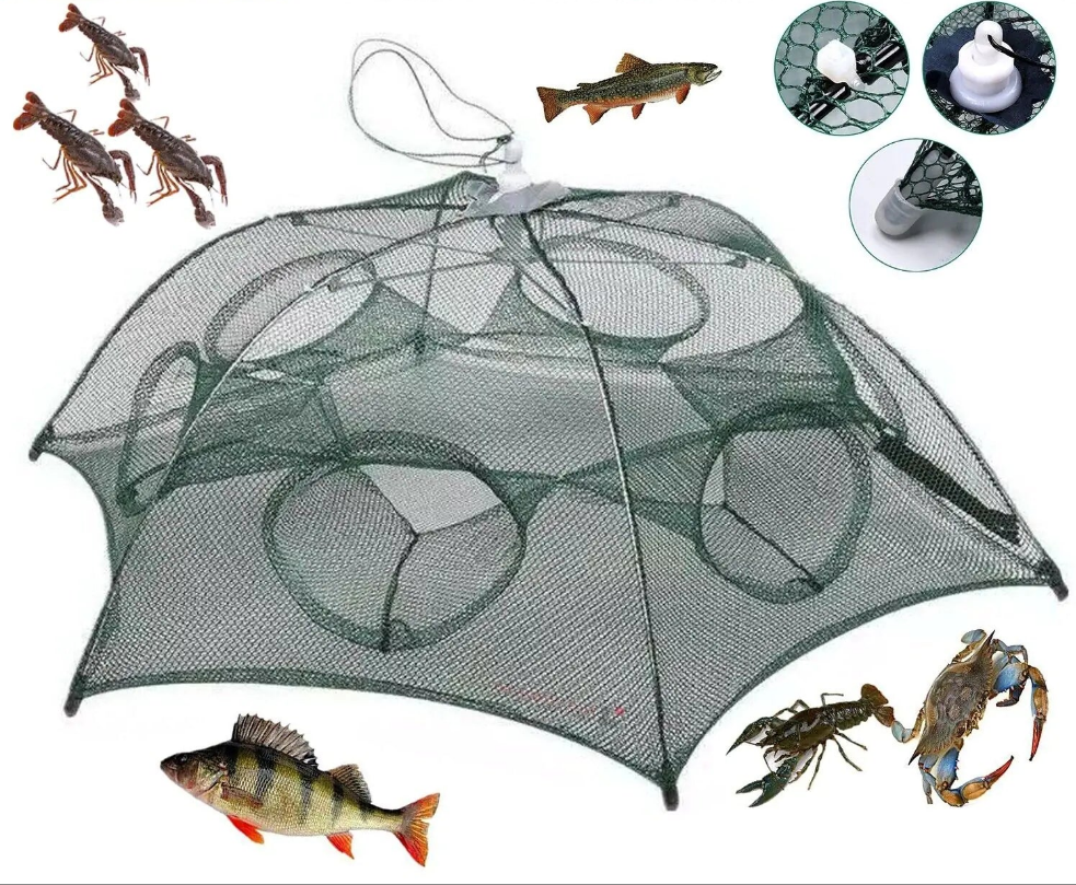 Fishing Bait Trap Crab Net Crawdad Shrimp Cast Dip Cage Fish Minnow Foldable