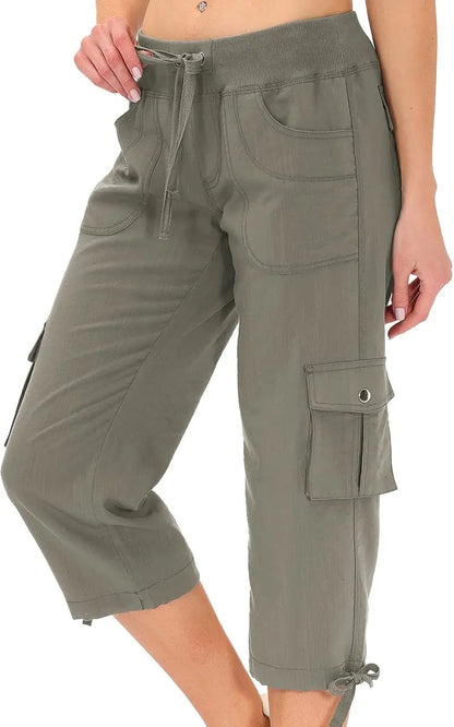 MoFiz Womens Capris with Pockets Loose Fit Casual Cargo Pants for Hiking Grey