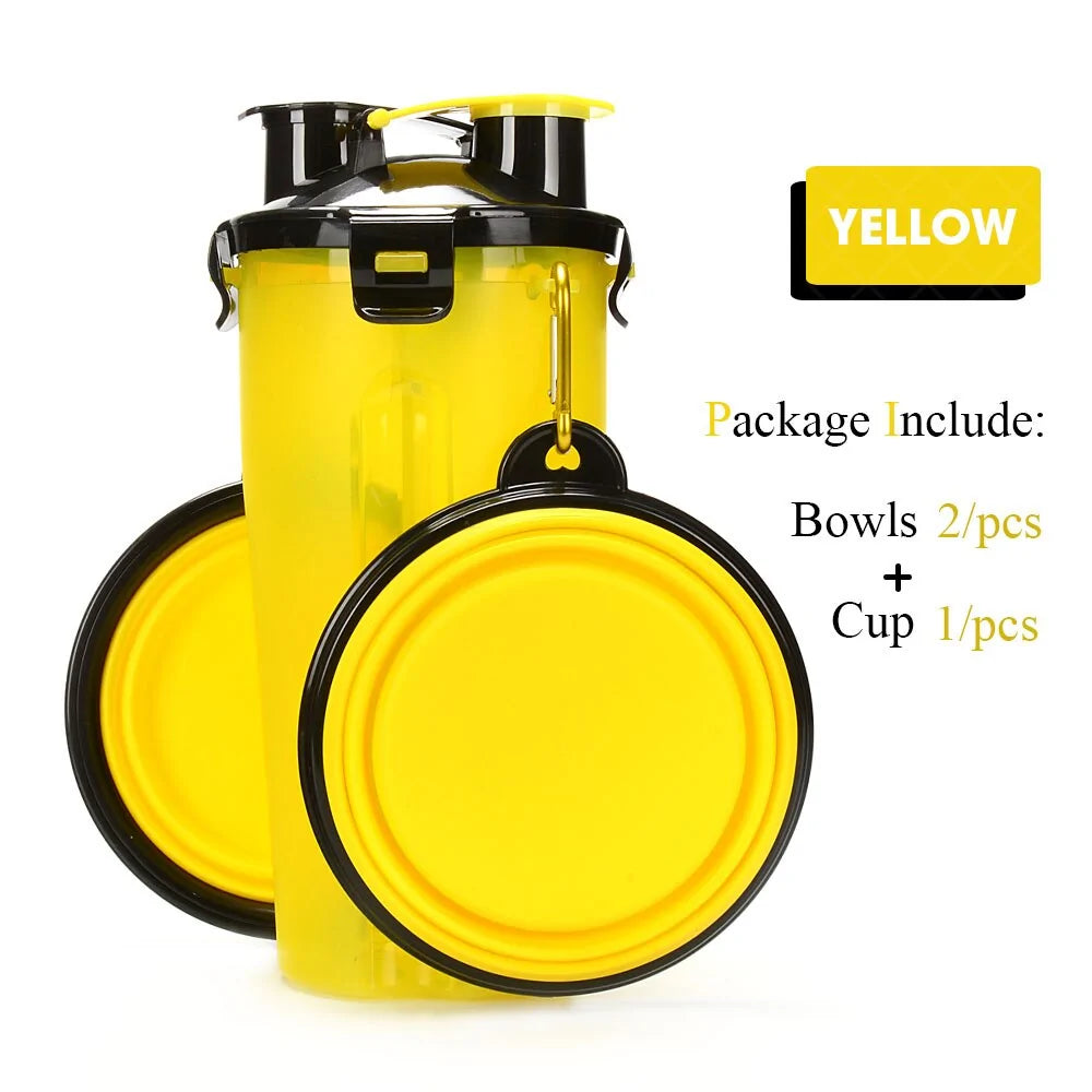 2 in 1 Pet Water Bottle Food Container With Folding Silicone Bowl