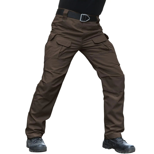 Men's Stretch Tactical Water Resistant Ripstop Cargo Pants Dark Brown