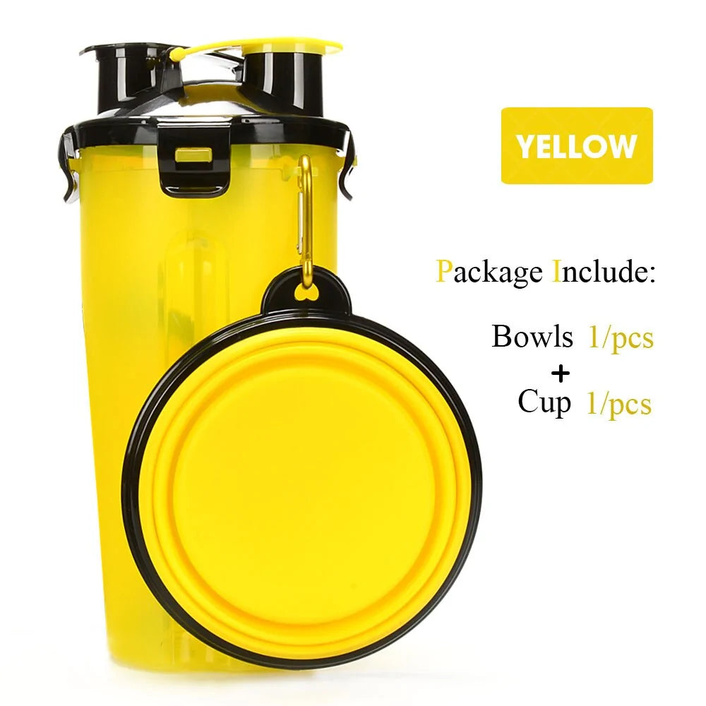 2 in 1 Pet Water Bottle Food Container With Folding Silicone Bowl