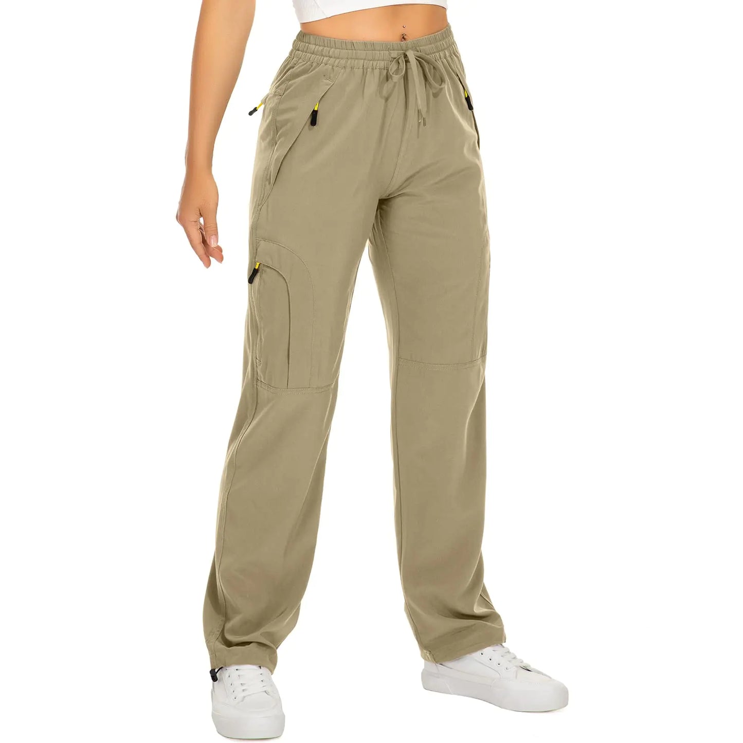 Womens Hiking Quick Dry Travel Camping Cargo Pants Zipper Pockets Khaki