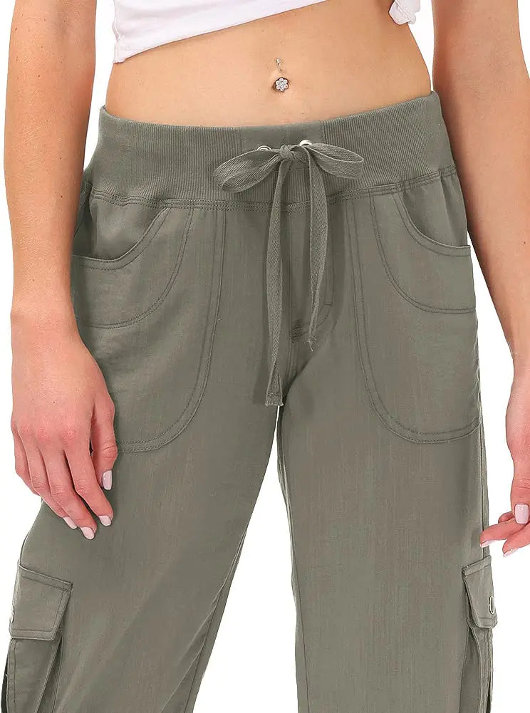 MoFiz Womens Capris with Pockets Loose Fit Casual Cargo Pants for Hiking Grey